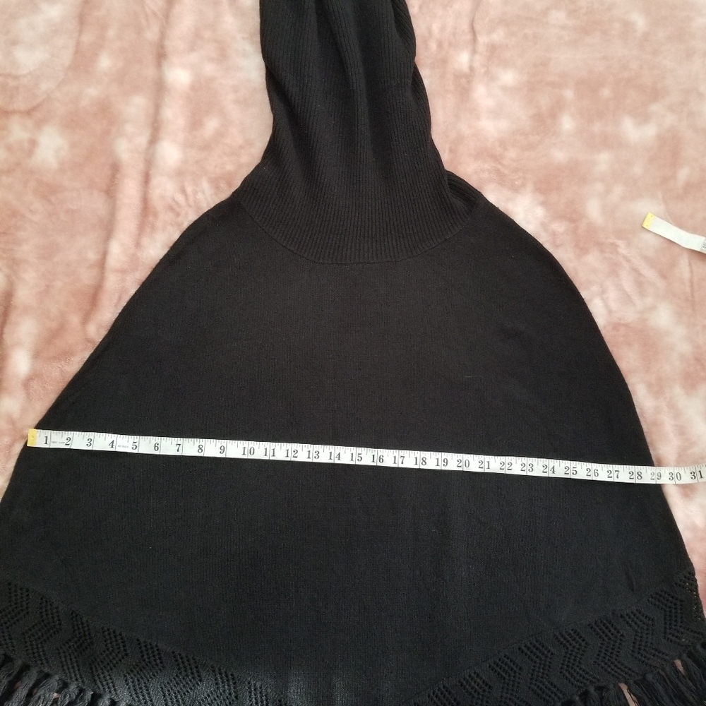 Groggy Black Fringed Knitted Poncho Cowl Neck Sweater Size Small - Picture 11 of 16